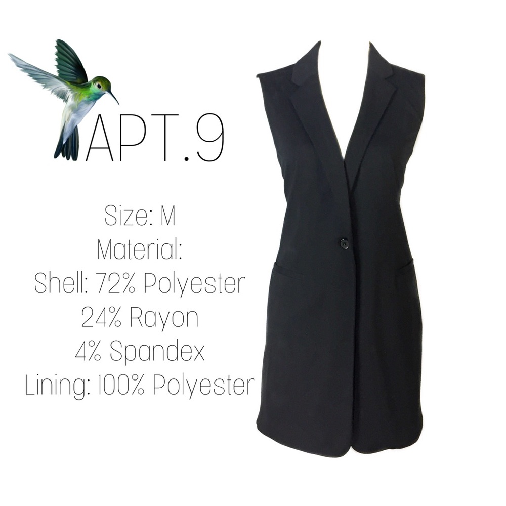 Long Sleeveless Vest Blazer Black